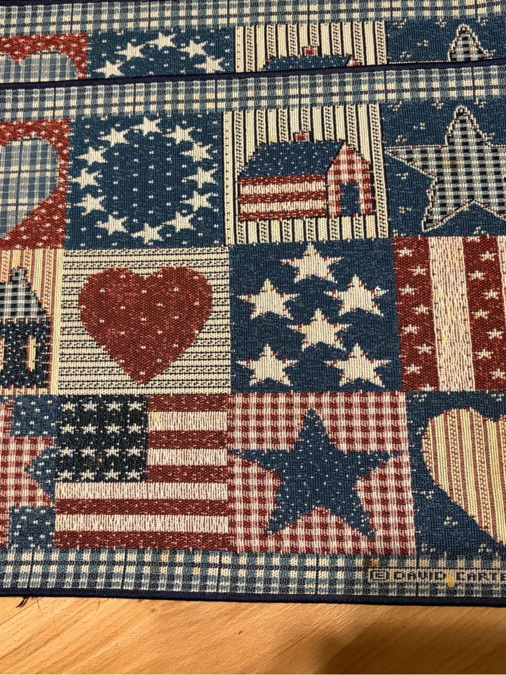 Set of 4 David Carter Brown Woven Placemats-Heart to Stars Patriotic Country